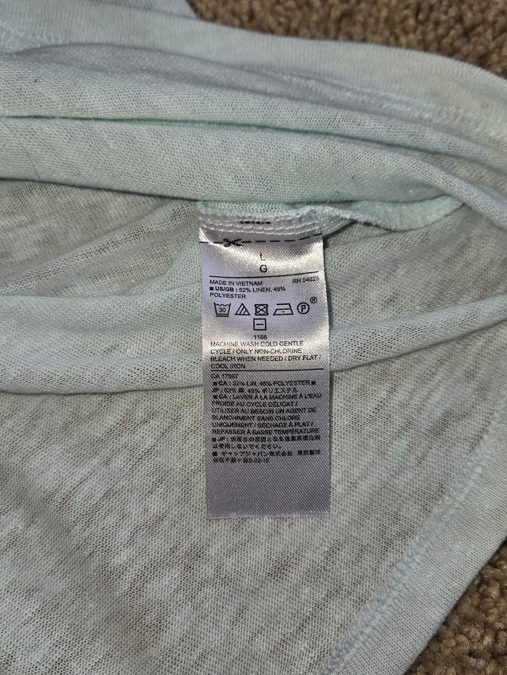 Banana Republic Mint Aqua Linen Blend Sheer Yoke Crochet Trim Top Size L - Picture 6 of 6